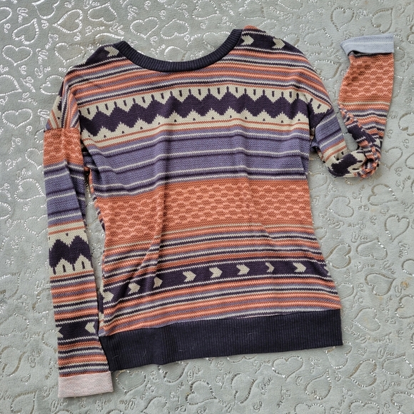 Freshwear Scoop Sweatshirt Dolman Sleeves Navy Coral Aztec Striped Print S - Picture 4 of 5